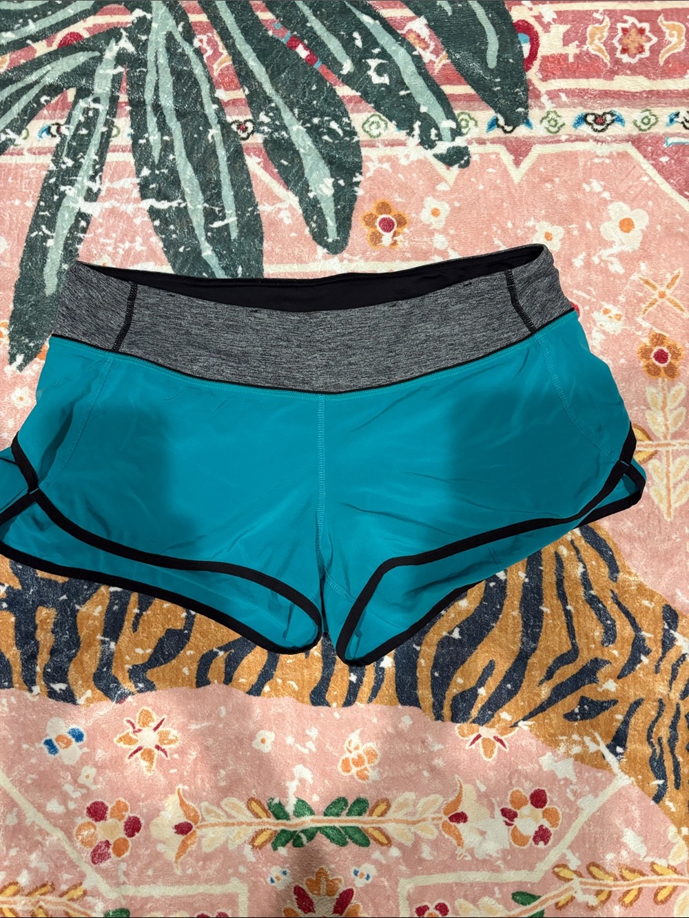 lululemon athletica Teal Running Shorts with Gray Waistband and Black Trim